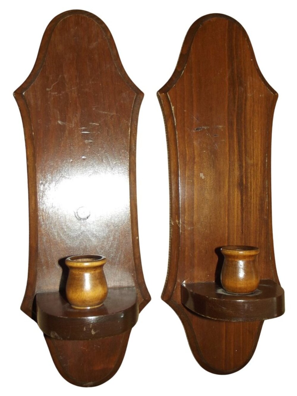 2 Wooden Wall Sconces Candle Holders 15" wood set brown candlestick votive